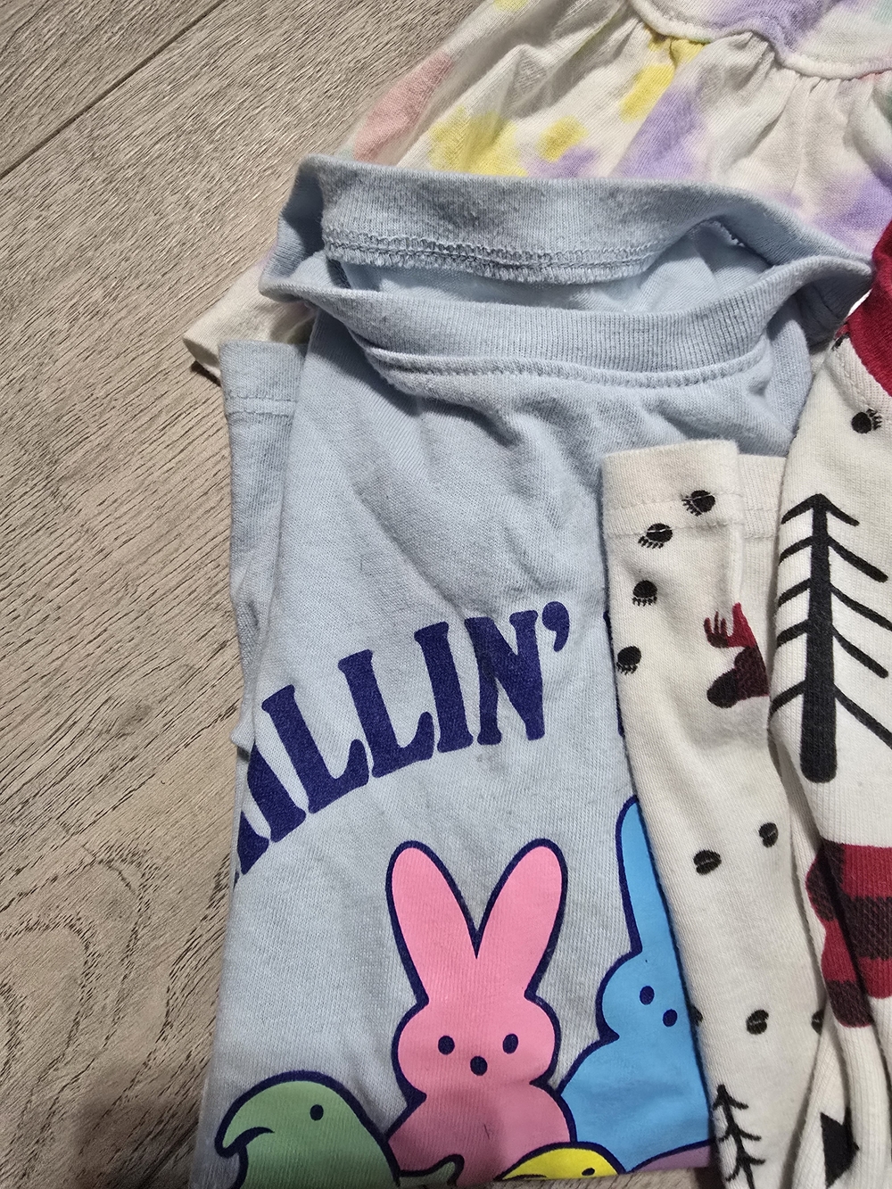Light Blue Graphic Tee with Pink & Blue Bunny Print
